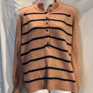 Madewell Striped Button Mock Neck Sweater Oversized XS Merino Wool Blend